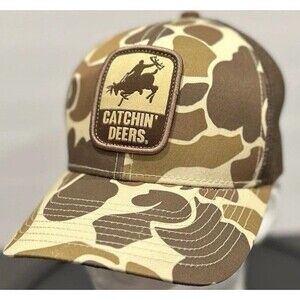 Catchin' Deers Trucker Cap Mens One Size Brown Camouflage Patch Snapback